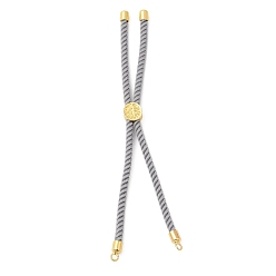 Light Grey Twisted Nylon Cord Silder Bracelets, Link Bracelet Making for Connector Charm, with Long-Lasting Plated Golden Brass Cord End & Alloy Tree of Life, Light Grey, 8-3/4~8-7/8 inch(22.2~22.6cm), Hole: 2mm