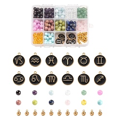 Mixed Color DIY Birthstone Bracelets Jewelry Making Kits, Including Gemstone, 304 Stainless Steel Tube Bails and Constellation Alloy Enamel Pendants, Mixed Color, 348pcs/box