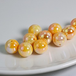 Gold UV Plating Rainbow Iridescent Acrylic Beads, Three Tone, Round, Gold, 15mm
