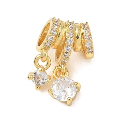 Golden Brass Micro Pave Clear Cubic Zirconia Pendants, Round Charms, Rack Plating, Long-Lasting Plated, Golden, 18.5x11.5x8.5mm, Hole: 3.5mm