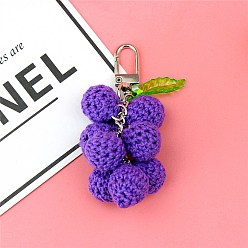 Dark Violet Cotton Crochet Grape Pendant Decorations, with Alloy Swivel Clasps, Dark Violet, 9cm