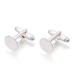 Silver Brass Cuff Settings, Cufflink Findings for Apparel Accessories, Silver Color Plated, Tray: 12mm, 17.5x12mm