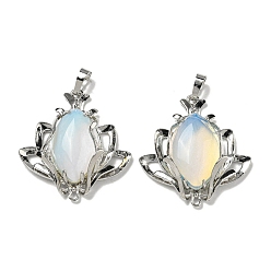 Опал Opalite подвески, подвески-цветы со стойкой, фурнитура из латуни, платина, без кадмия и без свинца, 37x35x10 мм, отверстия : 8x5 mm и 1.6 мм