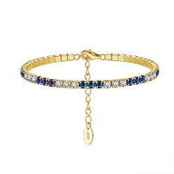 Dark Blue Real 14K Gold Plated 925 Sterling Silver Link Chain Bracelet, Cubic Zirconia Tennis Bracelets, with S925 Stamp, Dark Blue, 6-5/8 inch(16.8cm)