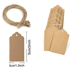 BurlyWood Kraft Paper Gift Tags, Hange Tags, with Hemp Rope, for Arts, Crafts and Food, Rectangle, BurlyWood, Tag: 5x3cm, 101pcs/bag