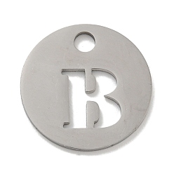 Letter B Не тускнеющие 304 подвески из нержавеющей стали, цвет нержавеющей стали, плоские круглые с буквы, В письме, 19x1.2 мм, отверстие : 2.5 мм