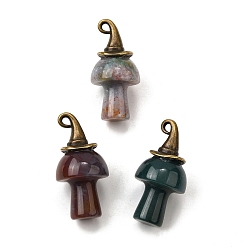 (RRHB277) Кристалл на подкладке из медово-бежевого цвета Подвески-грибы из натурального индийского агата, с ведьминой шляпой из сплава, античная бронза, 31~31.5x15~15.5 мм, отверстие : 1.5x2 мм