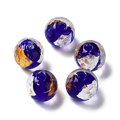 Midnight Blue Handmade Lampwork Bead, with Gold Foil, Round, Midnight Blue, 11.5~12x11~11.5mm, Hole: 1.8~2mm