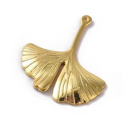 Golden Brass Pendants, Long-Lasting Plated, Ginkgo Leaf, Golden, 29x26x1.5mm, Hole: 1mm