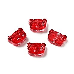 Red Spray Painted Transparent Glass Beads, Bear, Red, 10x14.5x5mm, Hole: 1.2mm