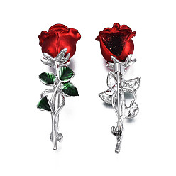 Red Rose Flower Enamel Pin, Platinum Plated Alloy Badge for Backpack Clothes, Nickel Free & Lead Free, Red, 56x17.5mm, Pin: 0.7mm