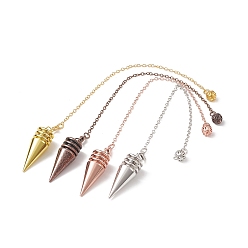 Mixed Color Brass Cone Dowsing Pendulum Pendants, with Cable Chain & Lobster Claw Clasps, Mixed Color, 225mm, Hole: 1.7mm
