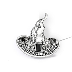 Antique Silver Witchcraft Theme Alloy Rhinestone Broochs, with Enamel, Hat, for Women, Antique Silver, 33x32mm