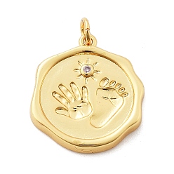 Pink Стойка металлическая латунная микропрофилированная кубическая циркония подвески, круглая с отпечатками ладоней и ног, с целью перехода в кольце, без свинца и без кадмия, долговечный, реальный 18 k позолоченный, розовые, 22.5x20x3.5 мм, отверстие : 3 мм