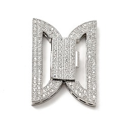 Platinum Brass Micro Pave Clear Cubic Zirconia Fold Over Clasps, Cadmium Free & Lead Free, Bowknot, Platinum, 35.5x22.5x4.5mm