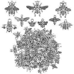 Antique Silver 90 Pieces Bee Alloy Charm Pendant Mixed Honey Bee Charm Antique Alloy Insect Charm for Jewelry Making Crafts, Antique Silver, 23x32mm