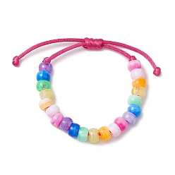 Deep Pink 7-Color Rondelle Acrylic Braided Beaded Bracelets, Adjustable Nylon Thread Kid Bracelets for Girls, Deep Pink, Inner Diameter: 2-5/8 inch(6.6cm)