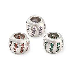 Mixed Color Rack Plating Brass Micro Pave Cubic Zirconia Europeam Beads, Large Hole Beads, Long-Lasting Plated, Cadmium Free & Lead Free, Rondelle, Mixed Color, 9.5x8mm, Hole: 5mm