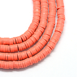 Light Coral Flat Round Eco-Friendly Handmade Polymer Clay Beads, Disc Heishi Beads for Hawaiian Earring Bracelet Necklace Jewelry Making, Light Coral, 8x0.5~1mm, Hole: 2mm, about 380~400pcs/strand, 17.7 inch