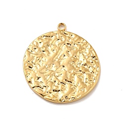 Real 18K Gold Plated Ion Plating(IP) 304 Stainless Steel Pendants, Textured, Flat Round Charms, Real 18K Gold Plated, 22.5x20x1.5mm, Hole: 1.6mm
