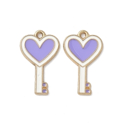 Сине-фиолетовый Подвески из эмали и сплава, Ключ с сердцем, золотой свет, без кадмия, без никеля и без свинца, синий фиолетовый, 22.5x13.5x1 мм, отверстие : 1.4 мм