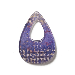 Medium Purple Printed Acrylic Pendants, Teardrop with Flower, Medium Purple, 43x27x2mm, Hole: 1.6mm