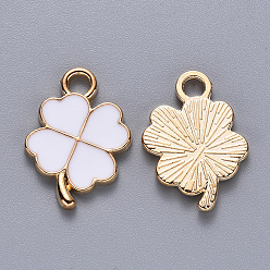 Белый Подвески из эмали и сплава, клевер, золотой свет, белые, 18x12x2 мм, отверстие : 2 мм