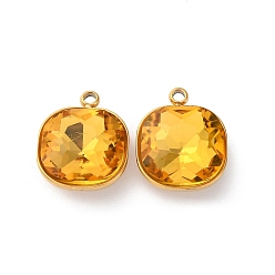 Топаз Ионное покрытие (ip) 304 подвески из нержавеющей стали со стразами, квадратных амулеты, реальный 18 k позолоченный, топаз, 16x13x6 мм, отверстие : 1.6 мм