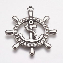 Antique Silver 304 Stainless Steel Pendants, Helm, Antique Silver, 40x44x2mm, Hole: 2mm