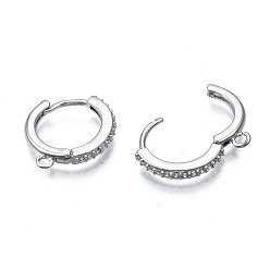 Platinum Brass Micro Pave Cubic Zirconia Huggie Hoop Earring Findings, with Horizontal Loop, Nickel Free, Ring, Clear, Platinum, 16x15x2mm, Hole: 1mm, Pin: 0.9mm