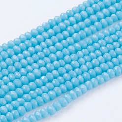 Cyan Imitation Jade Glass Beads Strands, Faceted, Rondelle, Cyan, 3x2~2.5mm, Hole: 0.5mm, about 186~190pcs/strand, 17 inch