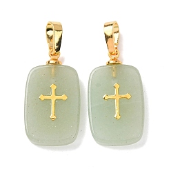 Зеленый Авантюрин Естественный зеленый авантюрин подвески, с латунной фурнитурой и 304 кабошонами из нержавеющей стали, золотые, прямоугольник с подвесками в виде креста, 23~23.5x13~13.5x3.5~4 мм, отверстие : 7.5x4 мм