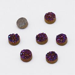 Purple Electroplated Natural Druzy Agate Cabochons, Flat Round, Purple, 8x2~4mm
