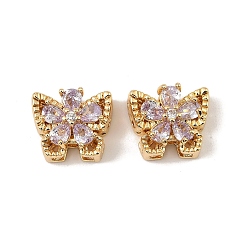 Лиловый Латунные микро проложить кубического циркония бусы, бабочка, реальный 18 k позолоченный, сирень, 11x13x7 мм, отверстие : 1.4 мм