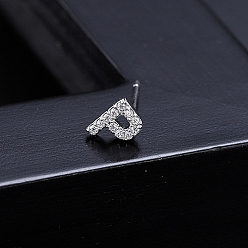 Letter P Platinum Brass Micro Pave Cubic Zirconia Stud Earrings, Initial Letter, Letter P, No Size