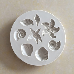 Antique White Food Grade Silicone Molds, Fondant Molds, For DIY Cake Decoration, Chocolate, Candy, UV Resin & Epoxy Resin Jewelry Making, Shell and Starfish/Sea Stars, Antique White, 67mm