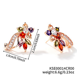 Разноцветный Элегантные серьги-гвоздики в форме листьев со стразами из латуни, с тонким дизайном и сверкающими деталями, золотые, красочный, 21x19 мм