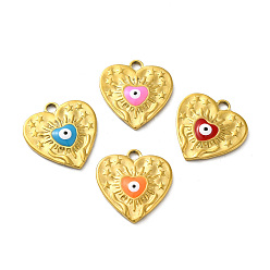Mixed Color Ion Plating(IP) 304 Stainless Steel Pendants, with Evil Eye Enamel, Real 18K Gold Plated, Heart with Star Charm, Mixed Color, 17.5x17x2.5mm, Hole: 2mm