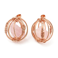 Rose Quartz Natural Rose Quartz Pendants, Ball Charms with Rack Plating Rose Gold Plated Brass Findings, Lead Free & Cadmium Free, 32.5~33.5x28.5~30.5x24~26.5mm, Hole: 8.5x5mm
