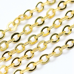 Real 18K Gold Plated Brass Cable Chains, Soldered, Long-Lasting Plated, Flat Oval, Cadmium Free & Lead Free, Real 18K Gold Plated, Link: 2.5x2x0.3mm