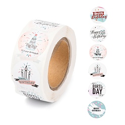 Word Birthday Theme Paper Stickers, Self Adhesive Roll Sticker Labels, for Envelopes, Bubble Mailers and Bags, Flat Round, Word, 2.5cm, about 500pcs/roll