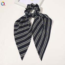 Bubble gauze striped triangle scarf - navy blue Chic Floral Hair Accessory for Women - Triangle Ribbon Peony Bow Scrunchie Headband