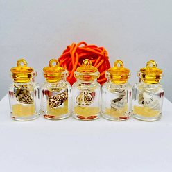 Orange Luminous Glow in the Dark Glass Wishing Bottle Pendants, Conch Drifting Mini Bottle Charms, Orange, 30x16mm