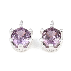 Púrpura Latón pavimenta encantos de zirconia cúbica, encantos de una sola piedra, encantos de la corona, plata, púrpura, 9x6x5 mm, agujero: 1.6 mm