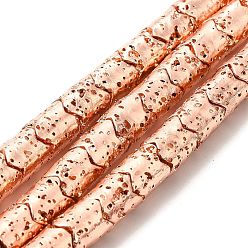 Rose Gold Plated Electroplated Natural Lava Rock Beads Strands, Column, Rose Gold Plated, 8x6.5mm, Hole: 1.4mm, about 60pcs/strand, 15.35~15.75 inch(39~40cm)