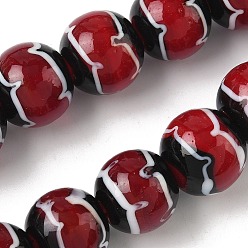 Красный Бусины лэмпворк , круглые, красные, 14~14.5x13.5~14.5 мм, отверстие : 1.8 мм