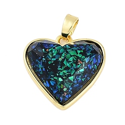 Темно-серый Стойки обшивки латунные подвески, с имитацией опала из смолы, долговечный, без кадмия и без свинца, реальный 18 k позолоченный, сердце, темно-серый, 17x18x6 мм, отверстие : 4x2.5 мм