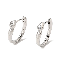 Platinum Brass Pave Clear Cubic Zirconia Hoop Earrings, Teardrop, Platinum, 16.5x4x14.5mm