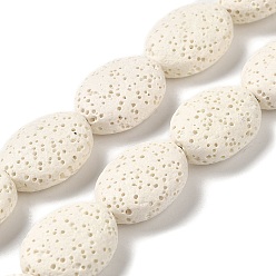 Floral White Natural Lava Rock Beads Strands, Dyed, Flat Oval, Floral White, 18~18.5x14x7mm, Hole: 1.2mm, about 21pcs/strand, 15.16''(38.5~39cm)