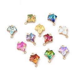 Mixed Color Brass with K9 Glass Connector Charms, Golden Maple Leaf Links, Mixed Color, 20x14x5.5mm, Hole: 1.5mm